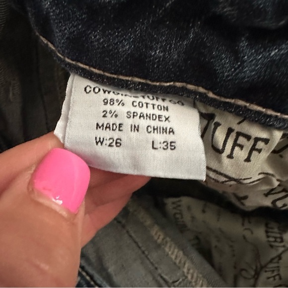 Worn once Cowgirl Tuff Victory Boot Cut Jeans with Cross Cream Embroidery 26x35 - Picture 7 of 7